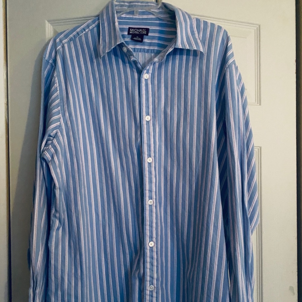 MICHAEL KORS blue and white pin stripe shirt.